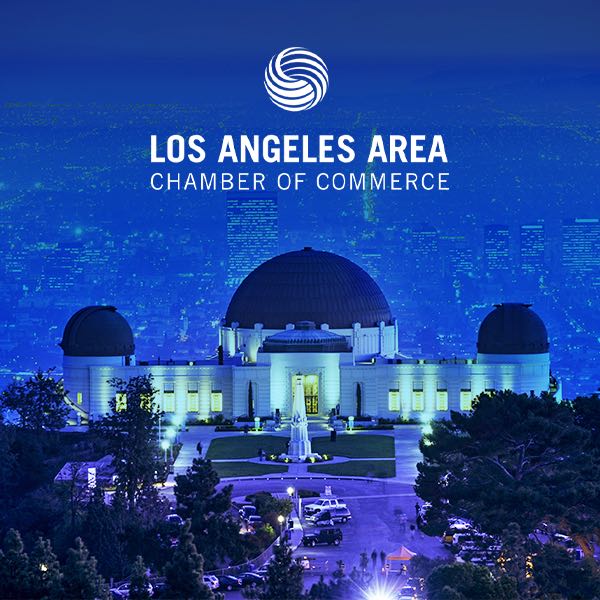 The Griffith Observatory at night.